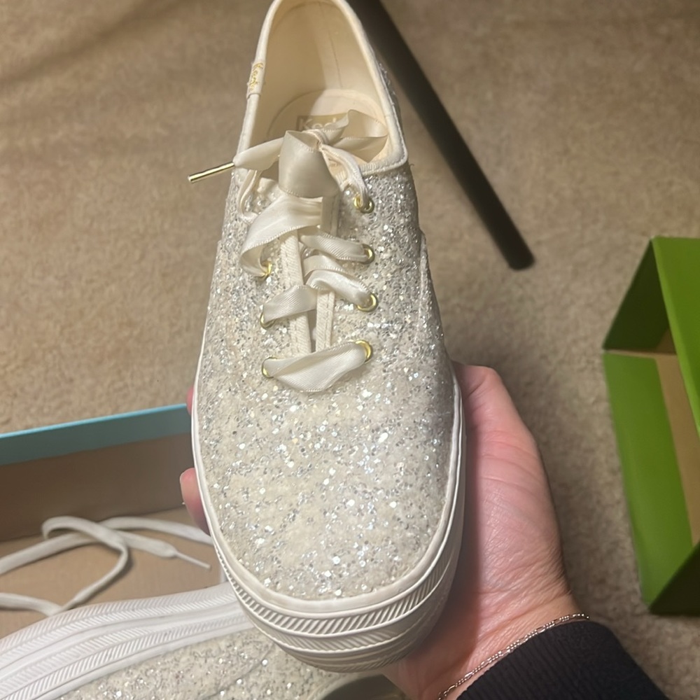 Keds for Kate Spade, glitter cream, size 9.5, used, extra pair of shoelaces